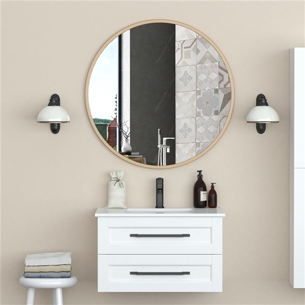 Miroir Halcyon circulaire de 36 po pour salle de bains par A&E Bath and Shower, doré