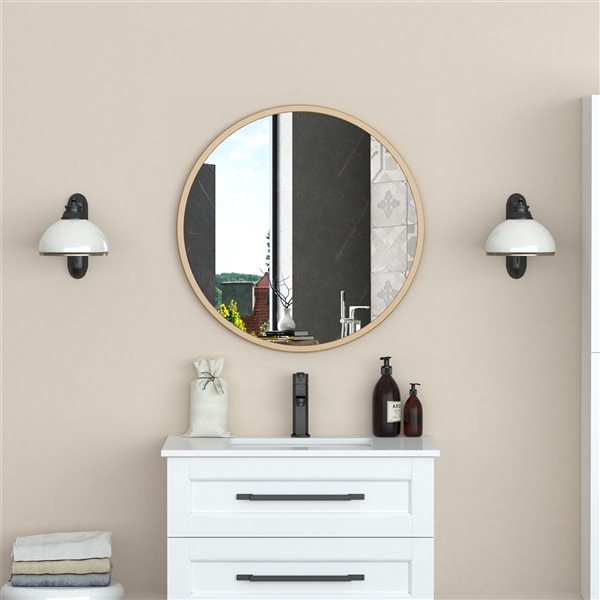 Miroir Halcyon circulaire de 28 po pour salle de bains par A&E Bath and Shower, doré