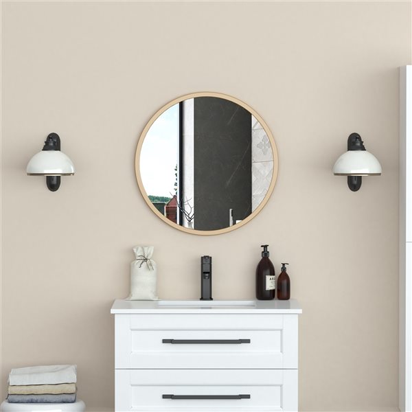 Miroir Halcyon circulaire de 24 po pour salle de bains par A&E Bath and Shower, doré