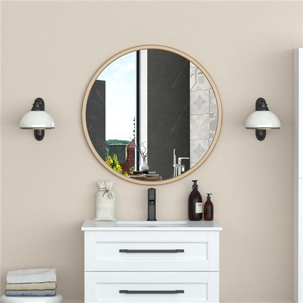 Miroir Halcyon circulaire de 32 po pour salle de bains par A&E Bath and Shower, doré