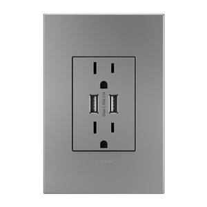Legrand adorne Magnesium Grey 15 A Decorator Tamper Resistant Residential Outlet with Wall Plate