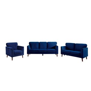 HomeTrend Tolley 3-Piece Blue Velvet Living Room Set