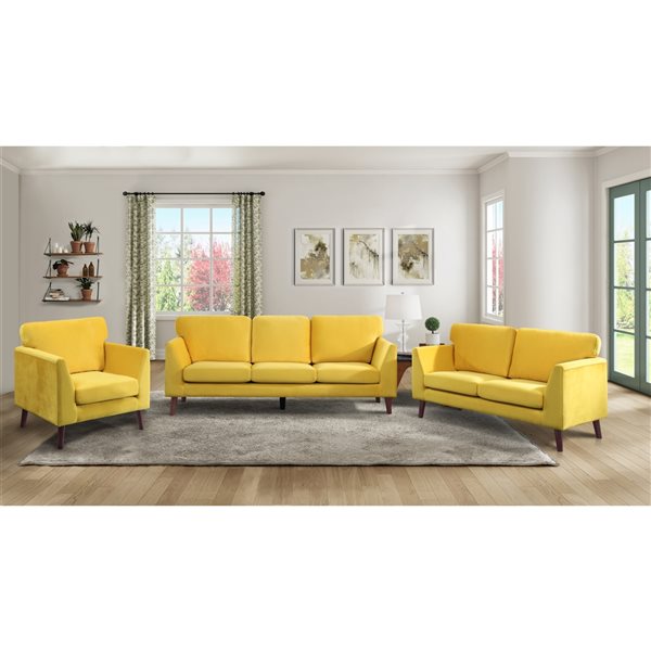 Hometrend Tolley Modern Yellow Velvet Sofa