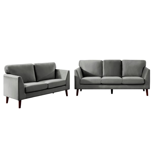 HomeTrend Tolley 2-Piece Grey Velvet Living Room Set (Loveseat and Sofa)