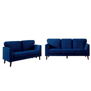 HomeTrend Tolley 2-Piece Blue Velvet Living Room Set (Loveseat and Sofa)