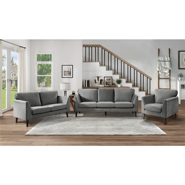 Hometrend Tolley Modern Grey Velvet Sofa