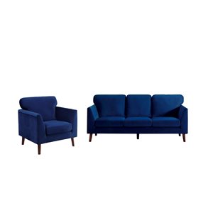 HomeTrend Tolley 2-Piece Blue Velvet Living Room Set (Accent Chair and Sofa)