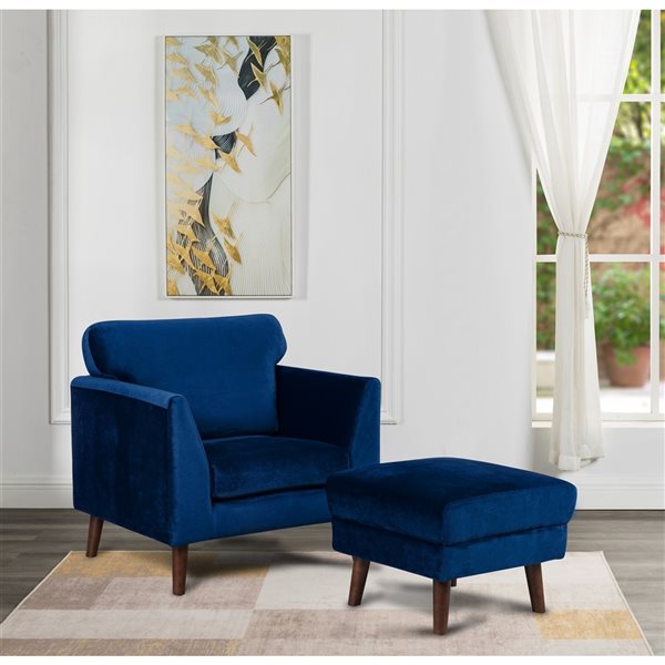 Blue velvet discount chair with ottoman