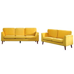 HomeTrend Tolley 2-Piece Yellow Velvet Living Room Set (Loveseat and Sofa)