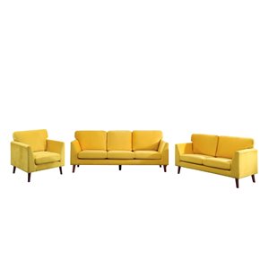 HomeTrend Tolley 3-Piece Yellow Velvet Living Room Set