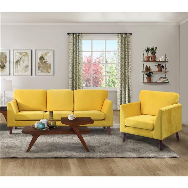 HomeTrend Tolley 2-Piece Yellow Velvet Living Room Set (Accent Chair and Sofa)