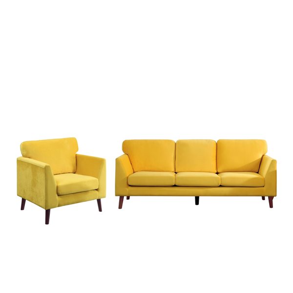 HomeTrend Tolley 2-Piece Yellow Velvet Living Room Set (Accent Chair and Sofa)