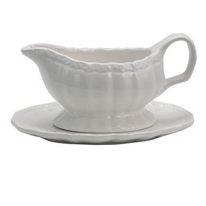 Gibson Home Café Posh Ceramic 15-oz Gravy Boat With Saucer in White - 2-Piece Set
