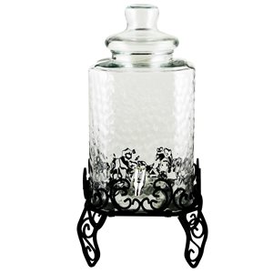 Gibson Home 3-Piece 7.5 L Square Embossed Glass Beverage Dispenser with Stand