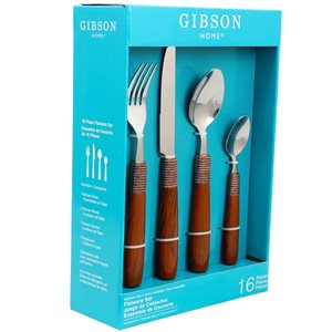 Gibson Home Wood Scroll Silver and Wood Modern Flatware Set - 16-Pack