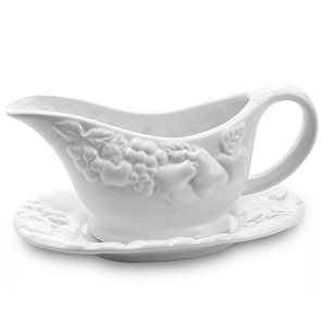 Gibson Home Fruitful Gravy Cup With Saucer in White - 2-Piece Set