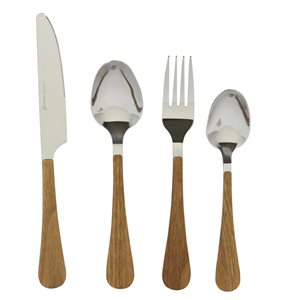 Gibson Home Teardrop Wood Silver with Faux Wood Modern Flatware Set - 16-Pack