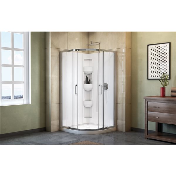 A&E Bath and Shower Limon White 76-in x 38-in x 38-in Neo-Round Corner Shower Kit - 3-piece