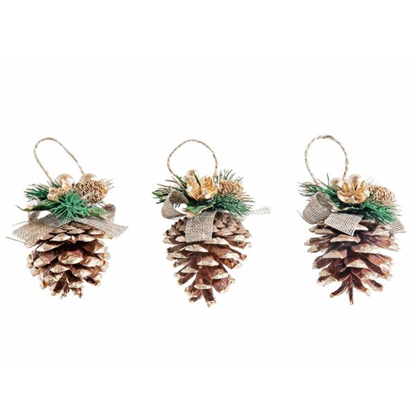 IH Casa Decor Gold Pine Cone Ornament Set 3.15-in x 3.55-in x 7.7-in 3/pk