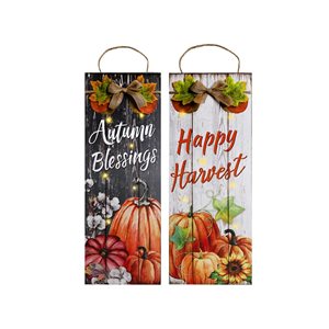 Enseigne sur cadre de bois avec lumières à DEL par IH Casa Decor, thème de récolte d'automne, lot de 2