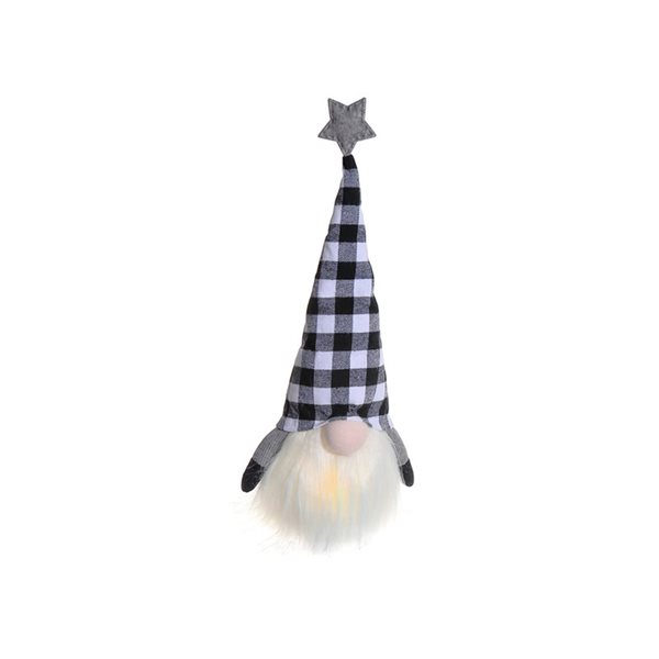 iH casadécor LED Gnome with White Plaid Hat Christmas Decoration