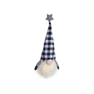 Décoration de Noël IH Casa Decor gnome avec chapeau à carreaux blanc et lumière DEL