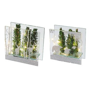 IH Casa Decor LED Green and Silver Winter Scene Christmas Decoration - Set of 2