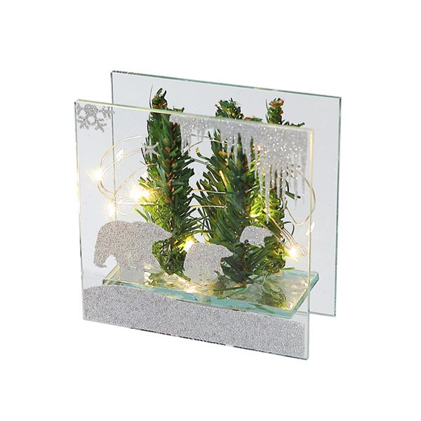 iH casadécor LED Silver and Green Winter Scene Square Christmas Decoration