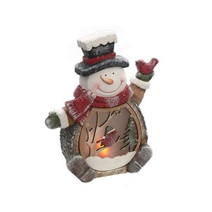 Décoration de Noël IH Casa Decor bonhomme de neige avec cardinal à lumière DEL
