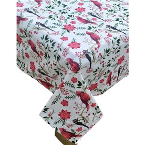 IH Casa Decor Fitted 60-in x 90-in Cotton Tablecloth with Cardinal and Poinsettia Pattern