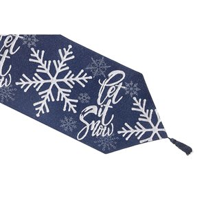 Tapis de table en tissu de tapisserie ajusté par IH Casa Decor, 36 po, bleu avec motif Let it snow