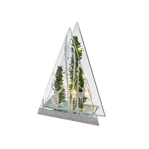 Décoration de Noël en forme de triangle IH Casa Decor paysage d'hiver vert et argent avec lumière DEL
