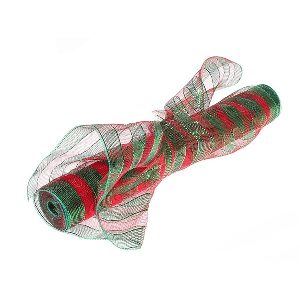 iH casadécor 5-in W x 5-in H Red and Green Stripes Mesh Ribbon - Set of 2