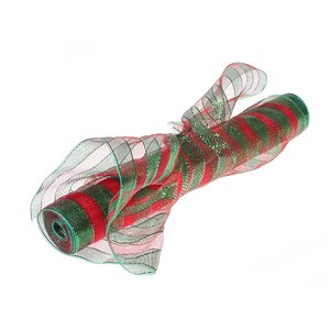 IH Casa Decor 5-in W x 5-in H Red and Green Stripes Mesh Ribbon - Set of 2