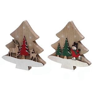 IH Casa Decor Red/Wood Tree-Shaped Winter Scene Christmas Decoration - Set of 2