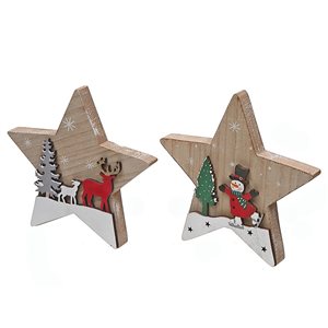 IH Casa Decor Red/Wood Star-Shaped Winter Scene Christmas Decoration - Set of 2