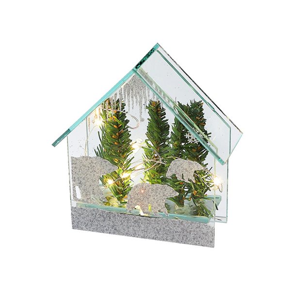 iH casadécor LED Green and Silver Winter Scene House Christmas Decoration