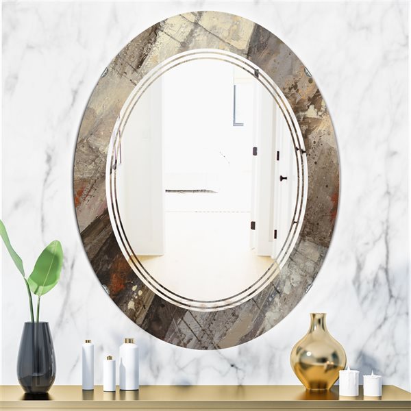 Designart 31.5-in x 23.7-in Fire and Ice Minerals III Oval Polished Wall Mirror