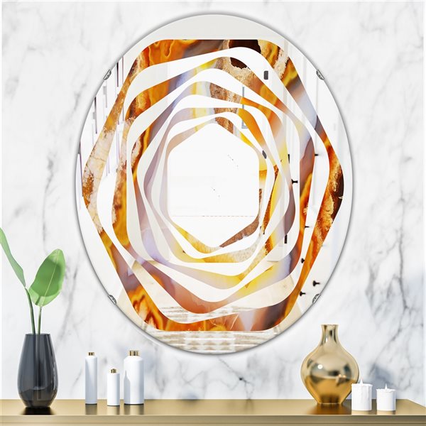 Designart 31.5-in x 23.7-in Fire with Rrystals Oval Polished Wall Mirror
