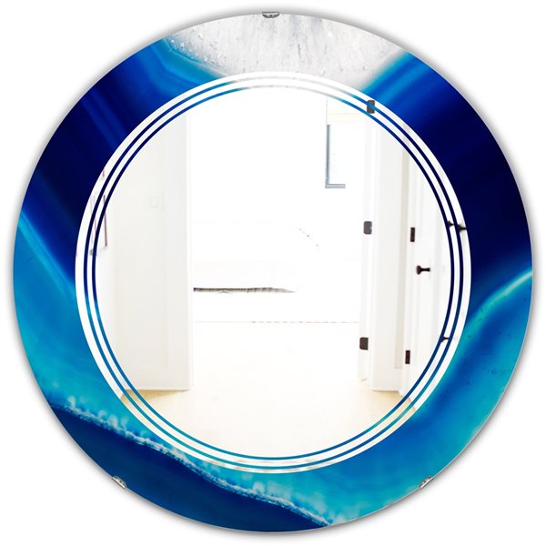 Designart 24-in x 24-in Blue Slice Agate Crystal Round Polished Wall Mirror