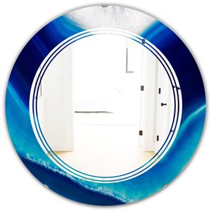 Designart 24-in x 24-in Blue Slice Agate Crystal Round Polished Wall Mirror