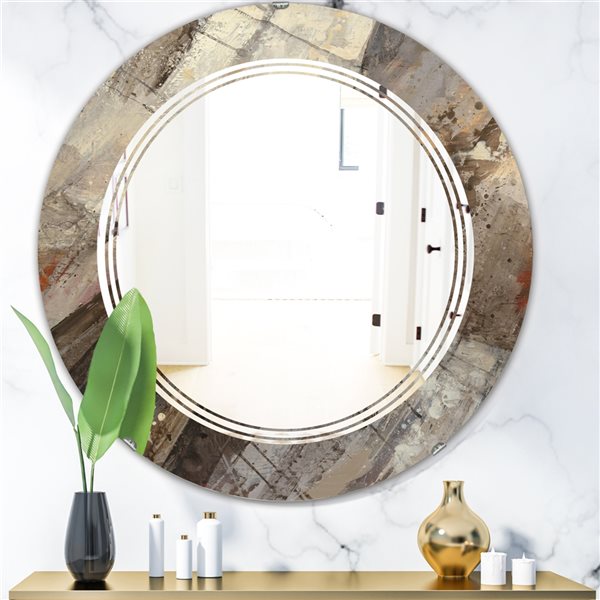 Designart 24-in x 24-in Fire and Ice Minerals III Round Polished Wall Mirror