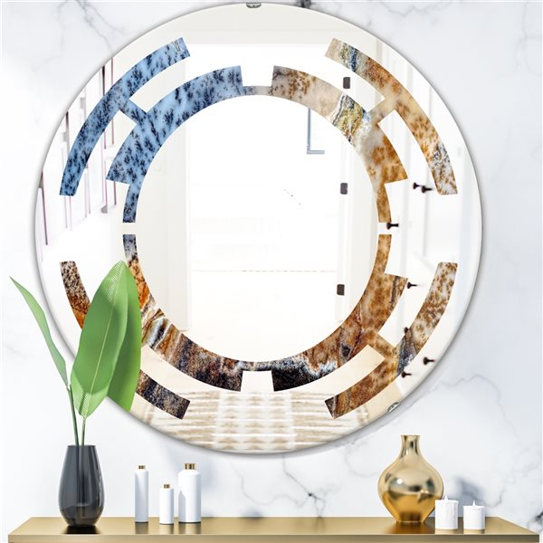 Designart 24-in x 24-in China Moss Agate Round Polished Wall Mirror
