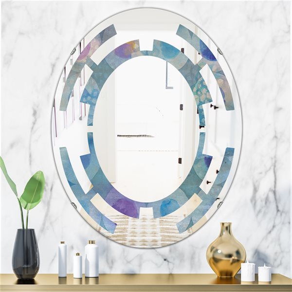 Designart 31.5-in x 23.7-in Watercolour Geometrical Circles II Oval Polished Wall Mirror