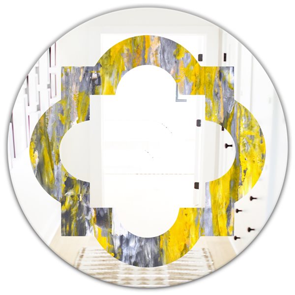 Designart 24-in x 24-in Grey and Yellow Abstract Pattern Round Polished ...