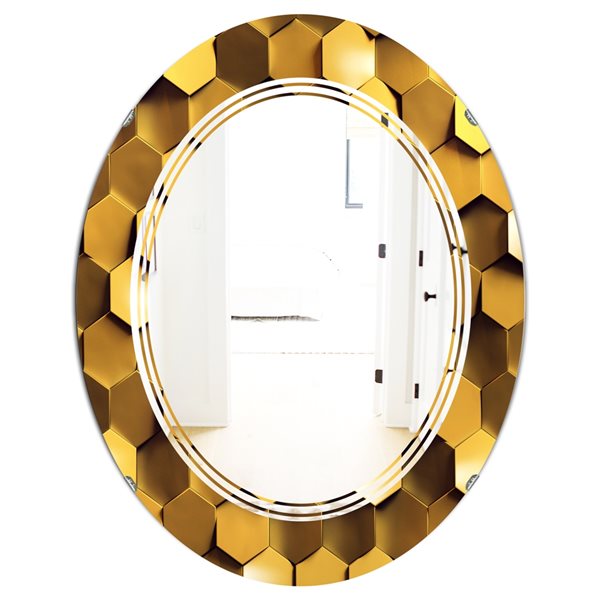 Designart 31.5-in x 23.7-in Golden Honeycomb Wall Texture Oval Polished ...