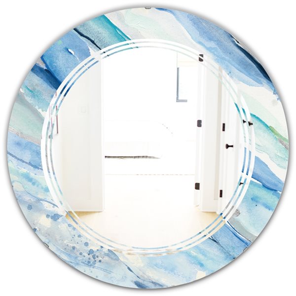 Designart 24-in x 24-in Blue Silver Spring I Round Polished Wall Mirror ...