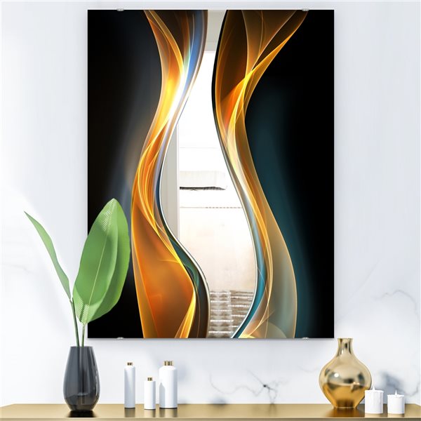 Designart 35.4-in x 23.6-in Gold Waves I Rectangle Polished Wall Mirror