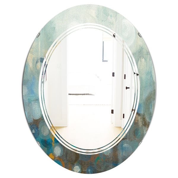 Designart 31.5-in x 23.7-in Blue and Bronze Dots on Glass II Oval ...