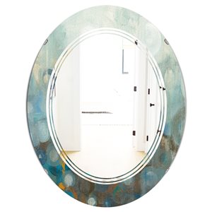 Designart 31.5-in x 23.7-in Blue and Bronze Dots on Glass II Oval Polished Wall Mirror